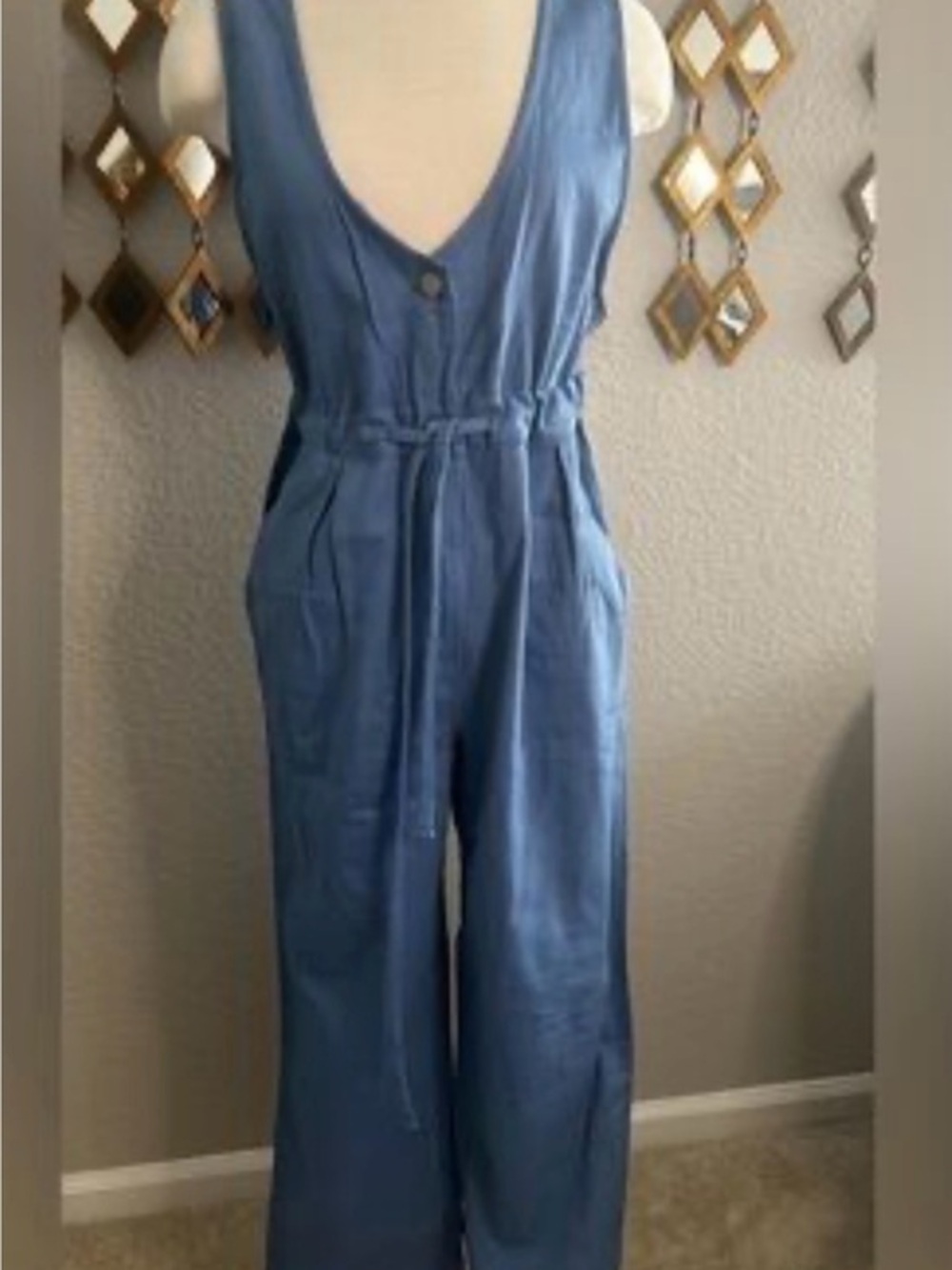 🆕Double Zero Dusty Blue Jumpsuit w Cinched Waist. Lovely Large. NWOT!🔥 - Picture 1 of 4